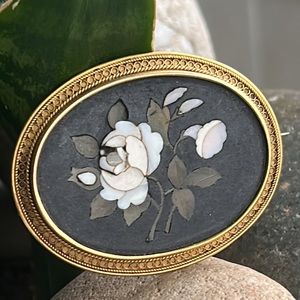 Pietra Dura 18k gold vintage pin